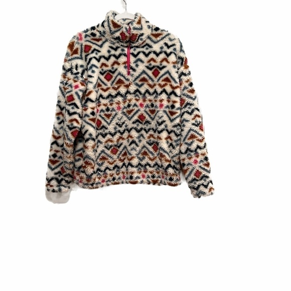 Eddie Bauer cozy, colorful geometrical Aztec print Sherpa fleece size large - Picture 1 of 7